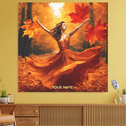 Fantasie Schattige levendig meisje Herfst bos Canvas Afdruk (Insitu (Woonkamer))