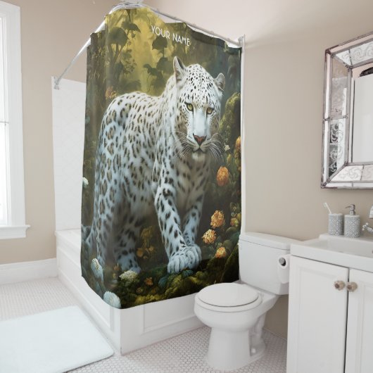Fantasie Schattige levendig wit luipaard portret Douchegordijn (In situ)