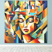 Fantasie Schattige levendige Abstracte kubist vrou Canvas Afdruk (Insitu (Houten vloer))