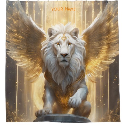 Fantasie Schattige levendige Angelic White Lion Douchegordijn (Voorkant)