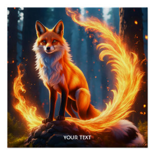 Fantasie Schattige levendige Fox Fire Forest Perfect Poster