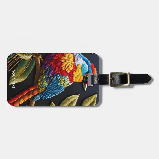 Fantasie Schattige levendige geborduurde vogel Bagagelabel (Voorkant horizontaal)