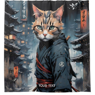 Fantasie Schattige levendige Japanse kat krijger Douchegordijn