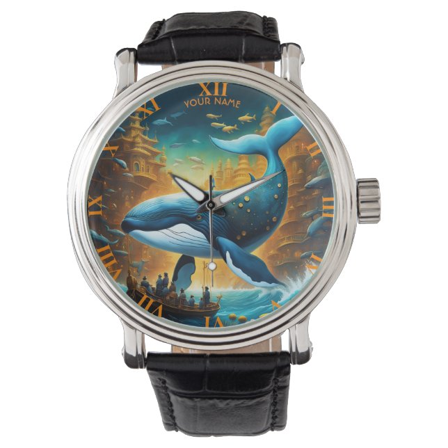 Fantasie Schattige levendige majestueuze grote wal Horloge (Voorkant)