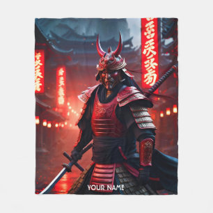 Fantasie Schattige levendige samoerai in rood Fleece Deken