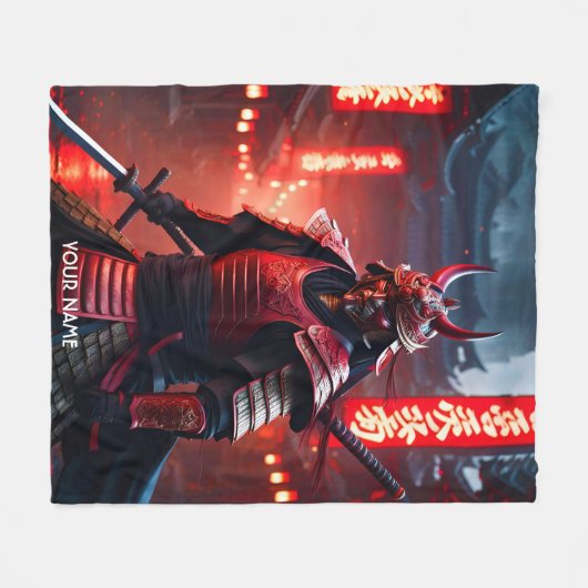 Fantasie Schattige levendige samoerai in rood Fleece Deken (Voorkant (Horizontaal))