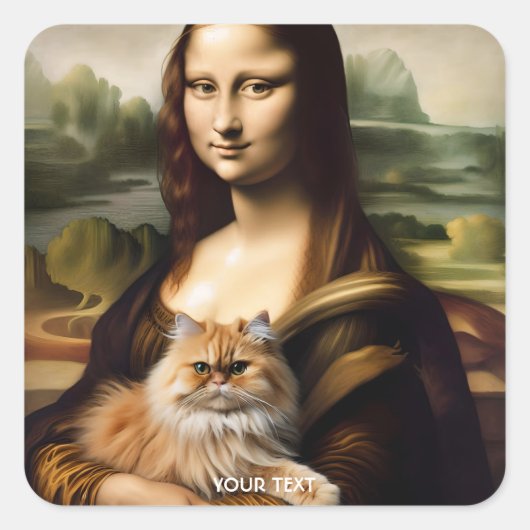 Fantasie Schattige Lisa Holding Cat Vierkante Sticker (Voorkant)