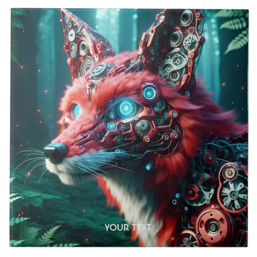 Fantasie Schattige Mechanic Fox Cyborg Tegeltje (Voorkant)