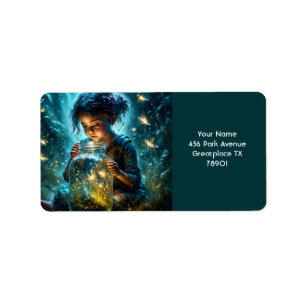 Fantasie Schattige Meisje Jar Fireflies Etiket