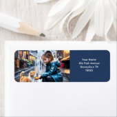 Fantasie Schattige Meisje Kitten Regen Etiket (Insitu)