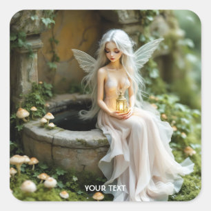 Fantasie Schattige Meisje Paddenstoelen Lantaarn Vierkante Sticker