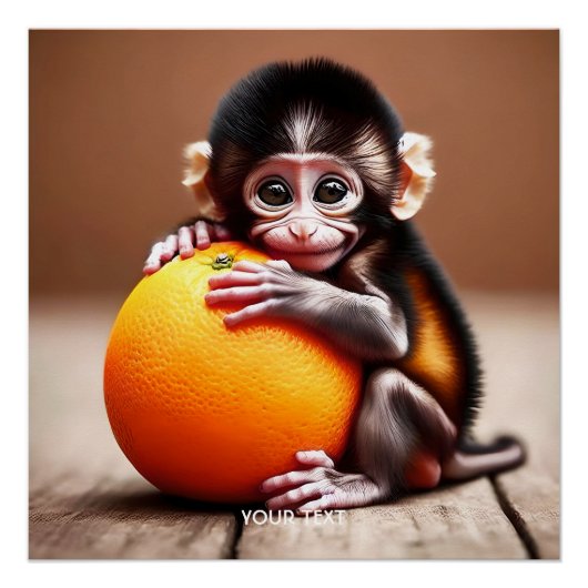Fantasie Schattige Monkey Baby Sinaasappel Perfect Poster (Voorkant)