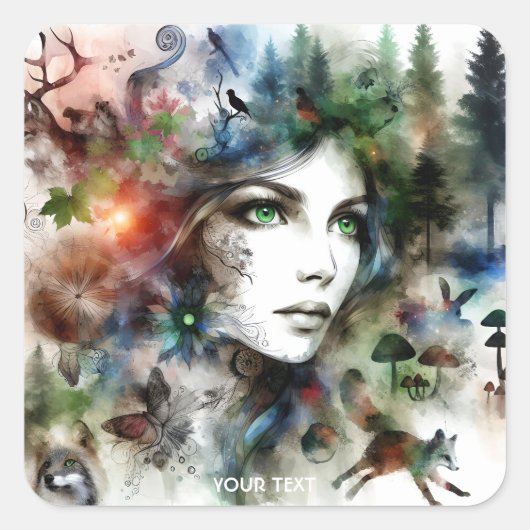 Fantasie Schattige Mooi Bos Creature Vierkante Sticker (Voorkant)