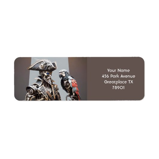 Fantasie Schattige Parrot Cyborg Pirate Etiket (Voorkant)