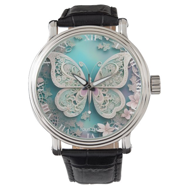 Fantasie Schattige pastel filigraan vlinder Horloge (Voorkant)