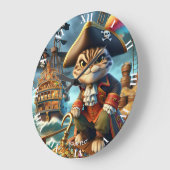 Fantasie Schattige Pirate Cat Ship Grote Klok (Hoek)