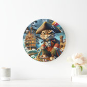 Fantasie Schattige Pirate Cat Ship Grote Klok (Huis)