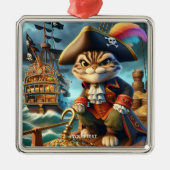 Fantasie Schattige Pirate Cat Ship Metalen Ornament (Voorkant)