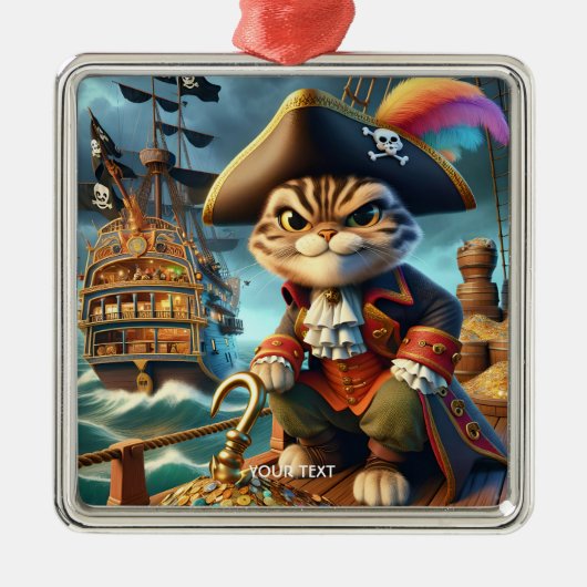 Fantasie Schattige Pirate Cat Ship Metalen Ornament (Voorkant)
