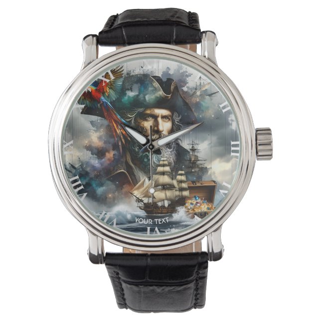 Fantasie Schattige Pirate Zee Horloge (Voorkant)