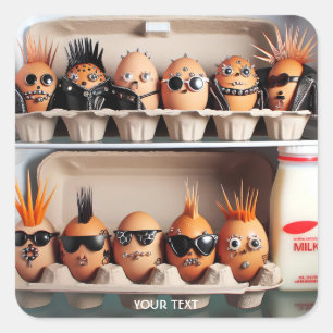 Fantasie Schattige Punk Eieren Melk Vierkante Sticker