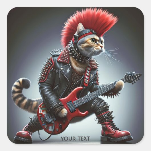 Fantasie Schattige Punk Roze Kat Vierkante Sticker (Voorkant)