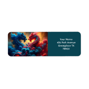 Fantasie Schattige Rood Blauw Draken Etiket