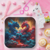 Fantasie Schattige Rood Blauw Draken Papieren Bordje (Feest)