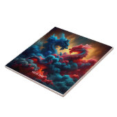 Fantasie Schattige Rood Blauw Draken Tegeltje (Zijkant)