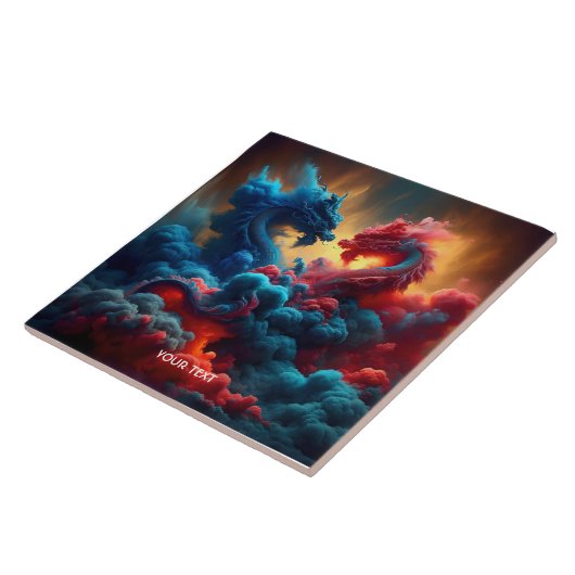 Fantasie Schattige Rood Blauw Draken Tegeltje (Zijkant)