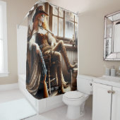 Fantasie Schattige rood haar cowgirl Douchegordijn (In situ)