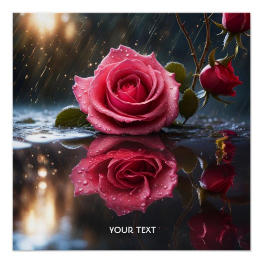 Fantasie Schattige Roos Regenreflectie Perfect Poster (Voorkant)