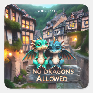 Fantasie Schattige Sad Baby Dragons Vierkante Sticker