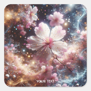 Fantasie Schattige Sakura Roze Bloemen Vierkante Sticker