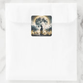Fantasie Schattige Samurai Reeds Moon Vierkante Sticker (Tas)
