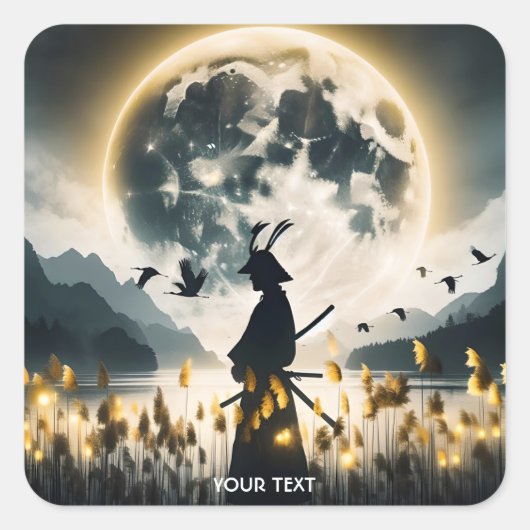 Fantasie Schattige Samurai Reeds Moon Vierkante Sticker (Voorkant)