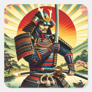 Fantasie Schattige Samurai Warrior Katana Vierkante Sticker