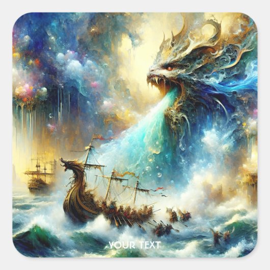 Fantasie Schattige Storm Zee Vierkante Sticker (Voorkant)