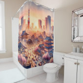 Fantasie Schattige Sunset Tokyo Uitzicht Douchegordijn (In situ)