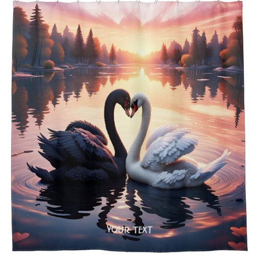 Fantasie Schattige Swan Lake Sunset Douchegordijn (Voorkant)