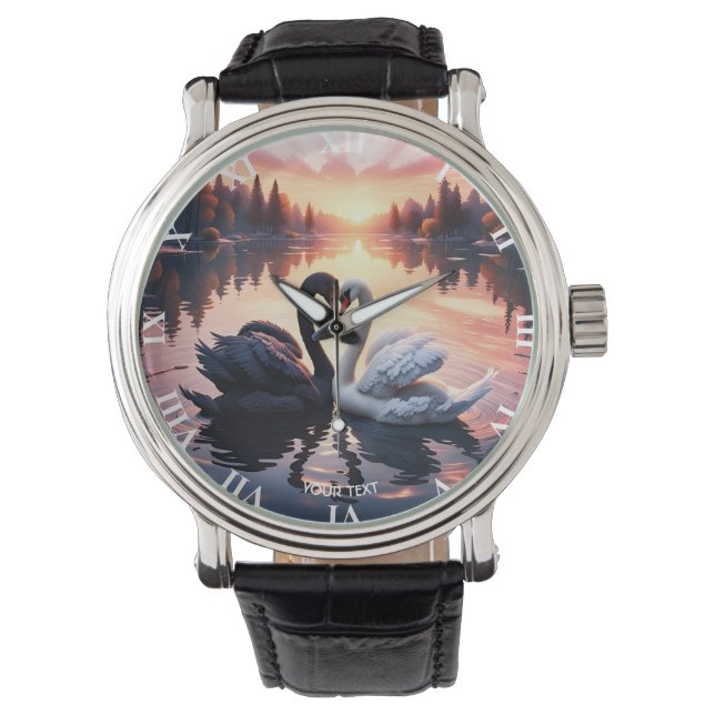 Fantasie Schattige Swan Lake Sunset Horloge (Voorkant)