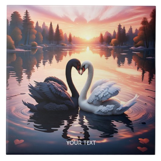 Fantasie Schattige Swan Lake Sunset Tegeltje (Voorkant)