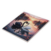 Fantasie Schattige Swan Lake Sunset Tegeltje (Zijkant)