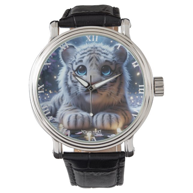 Fantasie Schattige Tijger Wit Baby Horloge (Voorkant)