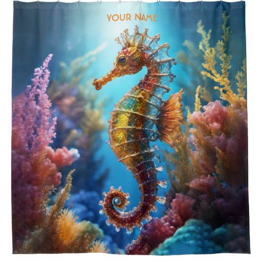 Fantasie Schattige Transparant Crystal Seahorse Douchegordijn (Voorkant)