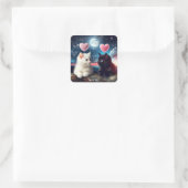 Fantasie Schattige Twee Kittens Harten Vierkante Sticker (Tas)