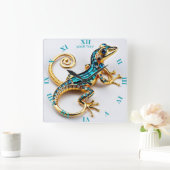 Fantasie Schattige Vivid Art Deco Gecko Vierkante Klok (Huis)