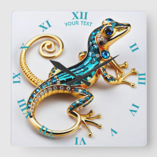 Fantasie Schattige Vivid Art Deco Gecko Vierkante Klok