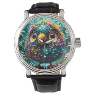 Fantasie Schattige Vivid Bird Yellow Eyes Horloge
