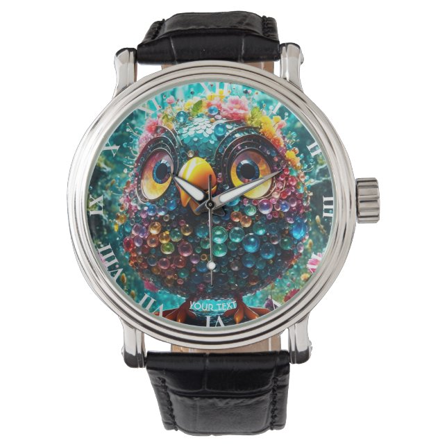 Fantasie Schattige Vivid Bird Yellow Eyes Horloge (Voorkant)